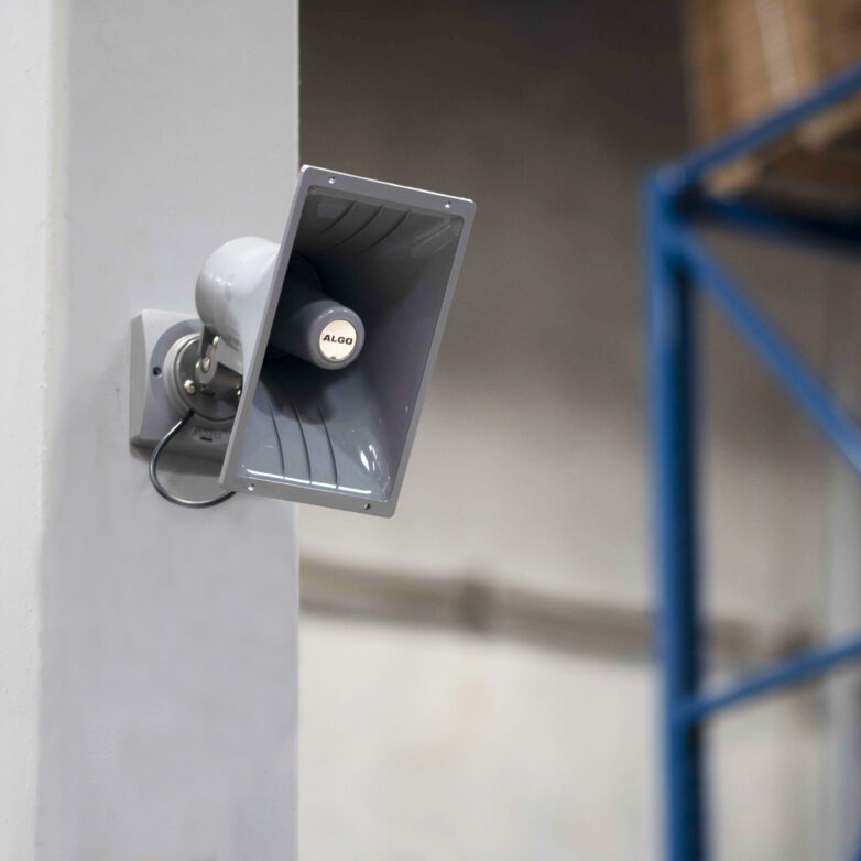 Algo Horn Speaker on Pole in Warehouse